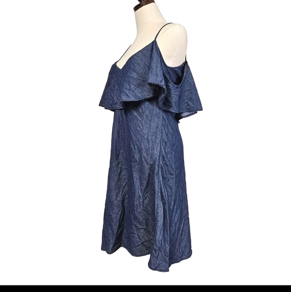 Forme Large Navy Blue Cotton Cold Off The Shoulder Spaghetti Summer Shor… - Picture 3 of 11